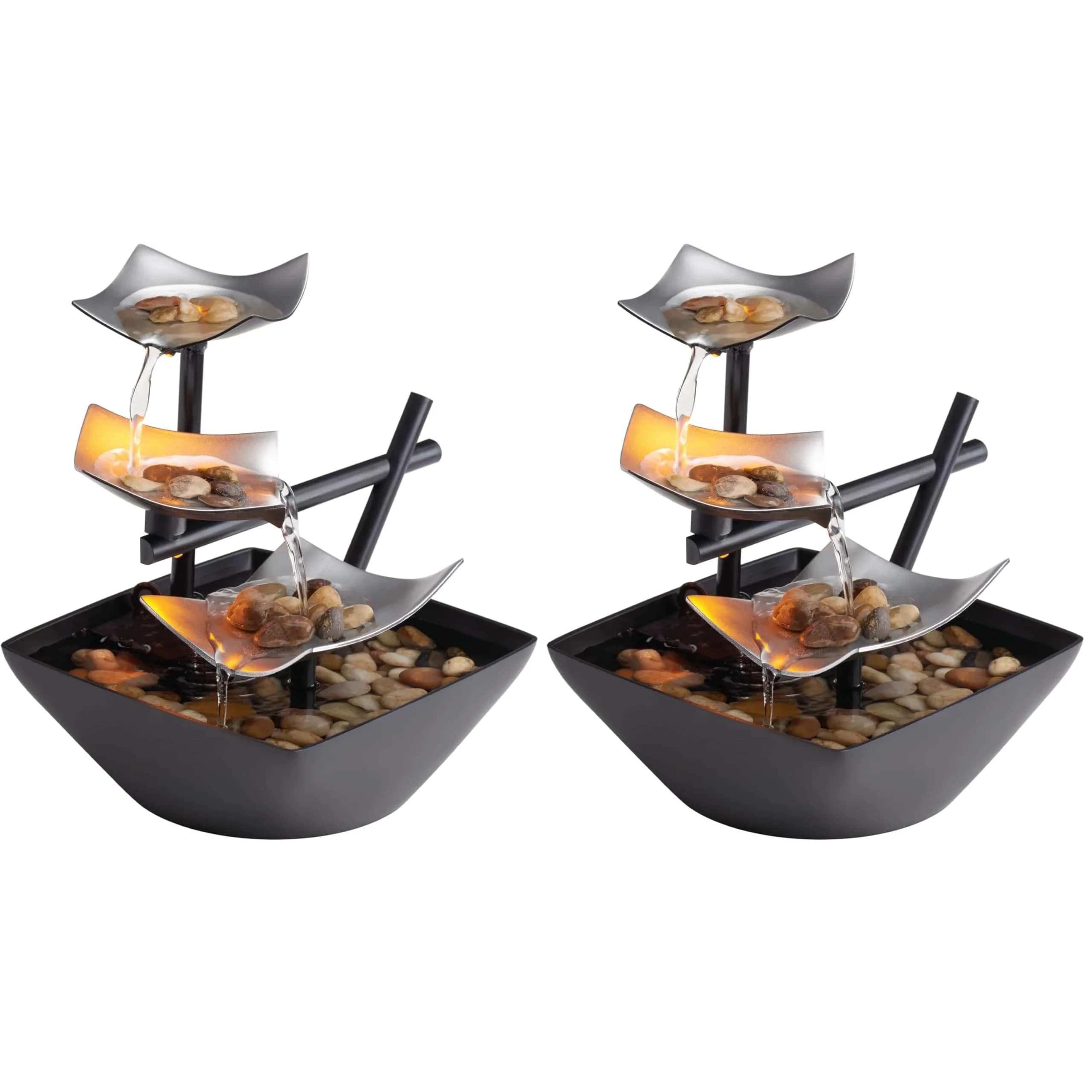 Homedics Silver Springs Tabletop Water Fountain with Natural River Rocks | 21 cm (8.25” Tall)