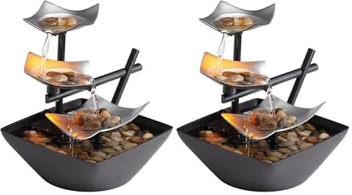 Homedics Silver Springs Tabletop Water Fountain with Natural River Rocks | 21 cm (8.25” Tall) thumbnail 1