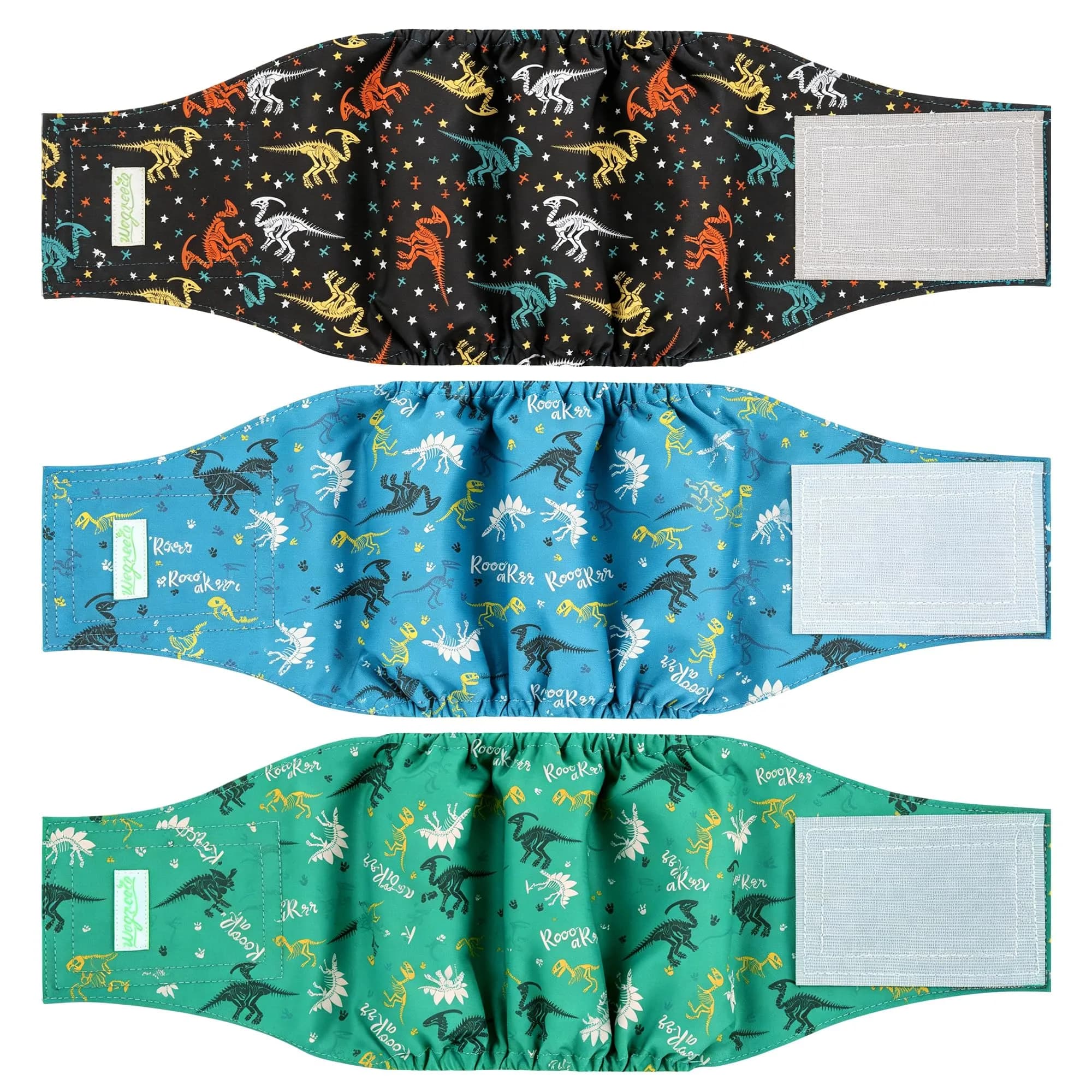 wegreeco Washable Male Dog Belly Band (Stylish Pattern) - Pack of 3 - Dog Diapers Male - Washable Male Dog Belly Wrap (Dinosaur Fossils, Medium)