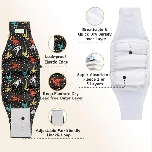 wegreeco Washable Male Dog Belly Band (Stylish Pattern) - Pack of 3 - Dog Diapers Male - Washable Male Dog Belly Wrap (Dinosaur Fossils, Medium) thumbnail 4