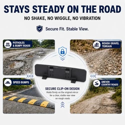 SkycropHD Anti Glare Wide Angle Car Rearview Mirror, 12'' | Frameless, Gray, Convex, Universal Fit thumbnail 6