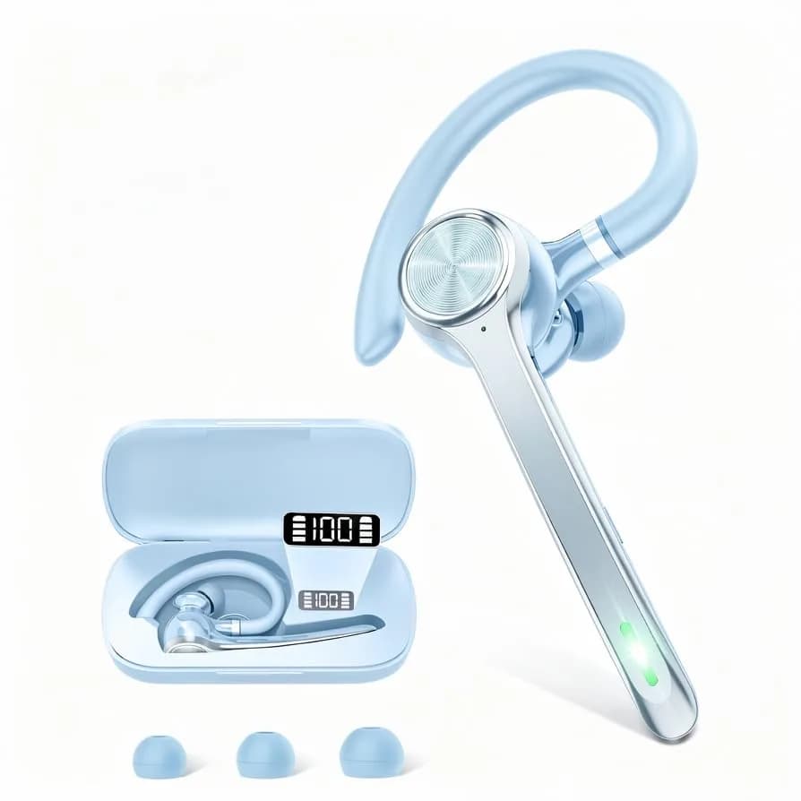 HEIBAS Bluetooth Headset Wireless Earpiece with Mic 72H Talk Light Blue thumbnail 1