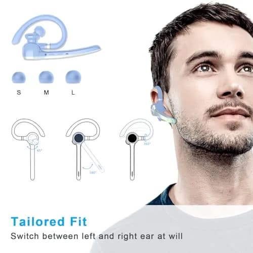 HEIBAS Bluetooth Headset Wireless Earpiece with Mic 72H Talk Light Blue thumbnail 5