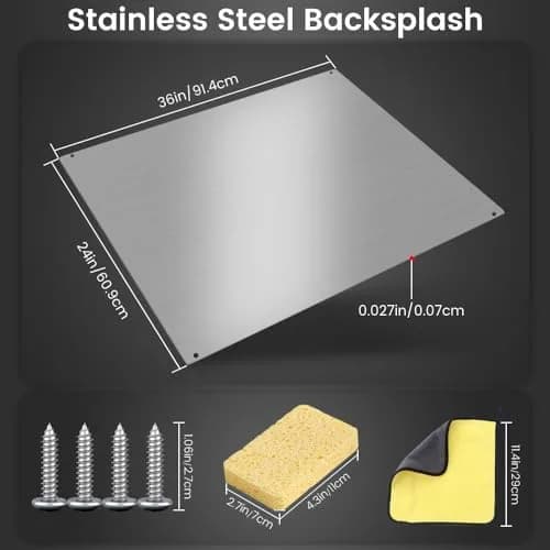 VENFAN 36"x24" Stainless Steel Backsplash | Grease Resistant Wall Panel for Kitchen thumbnail 5