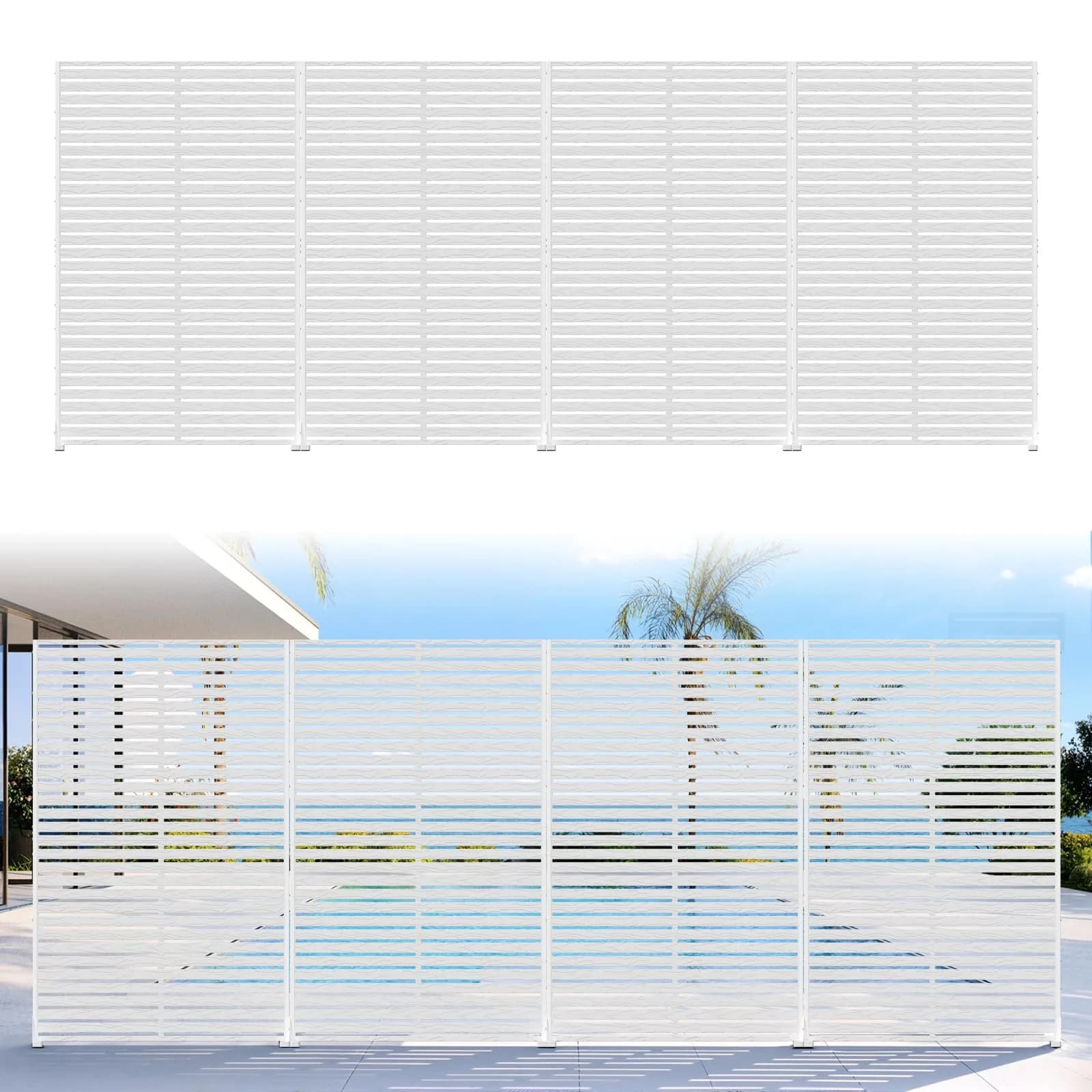 Diyfire Privacy Screen Outdoor 72" HDPE Fence Panel for Patio | Modern Garden Privacy Solution — White / 4 PCS 72" Hx47" W