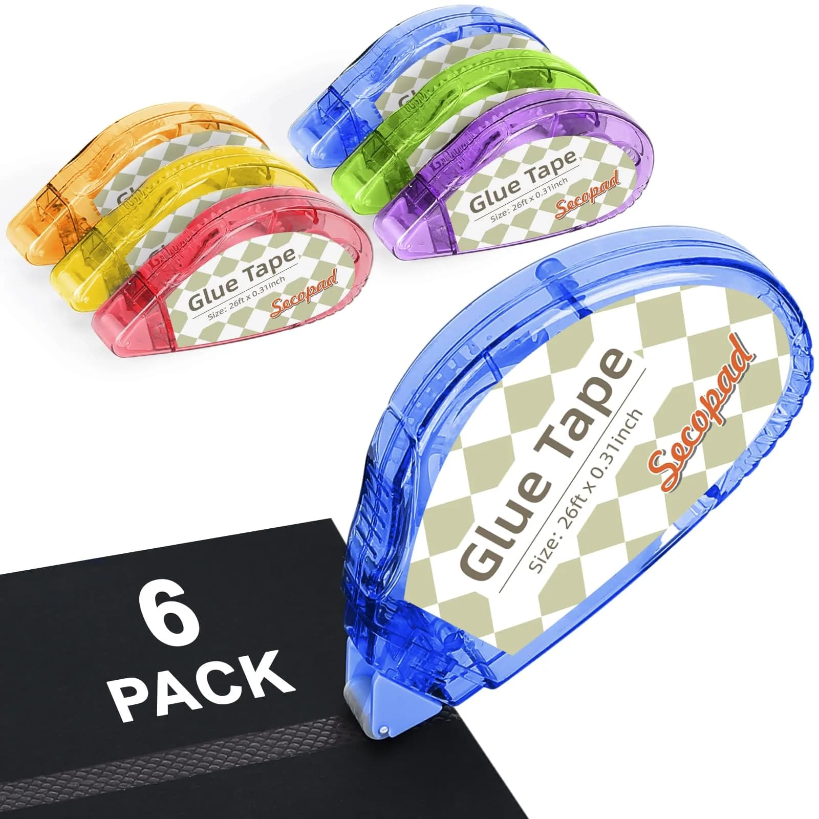 Secopad Double Sided Tape for Crafts, 6 Pack, 0.3in x 26ft Each | Mess-Free Adhesive Roller