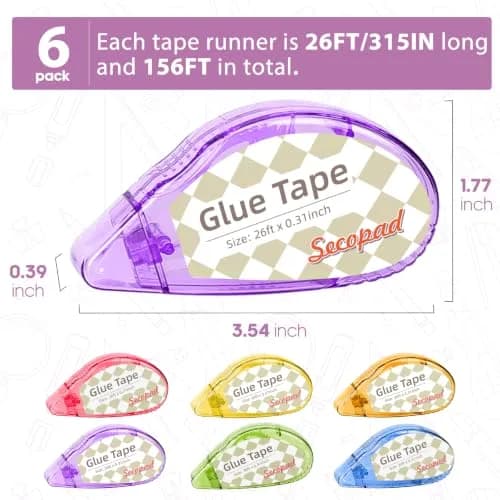Secopad Double Sided Tape for Crafts, 6 Pack, 0.3in x 26ft Each | Mess-Free Adhesive Roller thumbnail 2