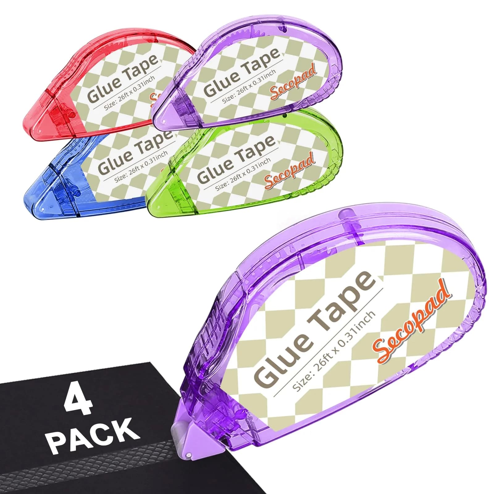 Secopad Clear Adhesive Tape 4 Pack | Mess-Free Double-Sided Tape for Crafts & Scrapbooking