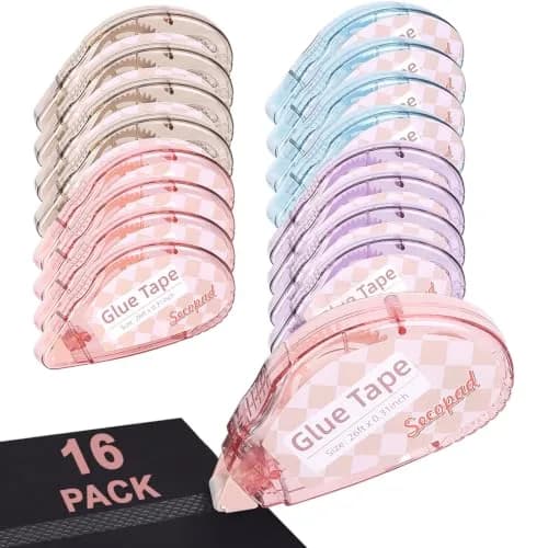Secopad Red 16 Pack Adhesive Tape | 0.76cm x 7.92m (0.3in x 26ft) Double Sided Tape Roller — Clear Light-colored Shell