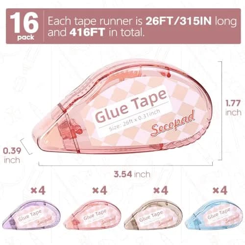 Secopad Red 16 Pack Adhesive Tape | 0.76cm x 7.92m (0.3in x 26ft) Double Sided Tape Roller thumbnail 2
