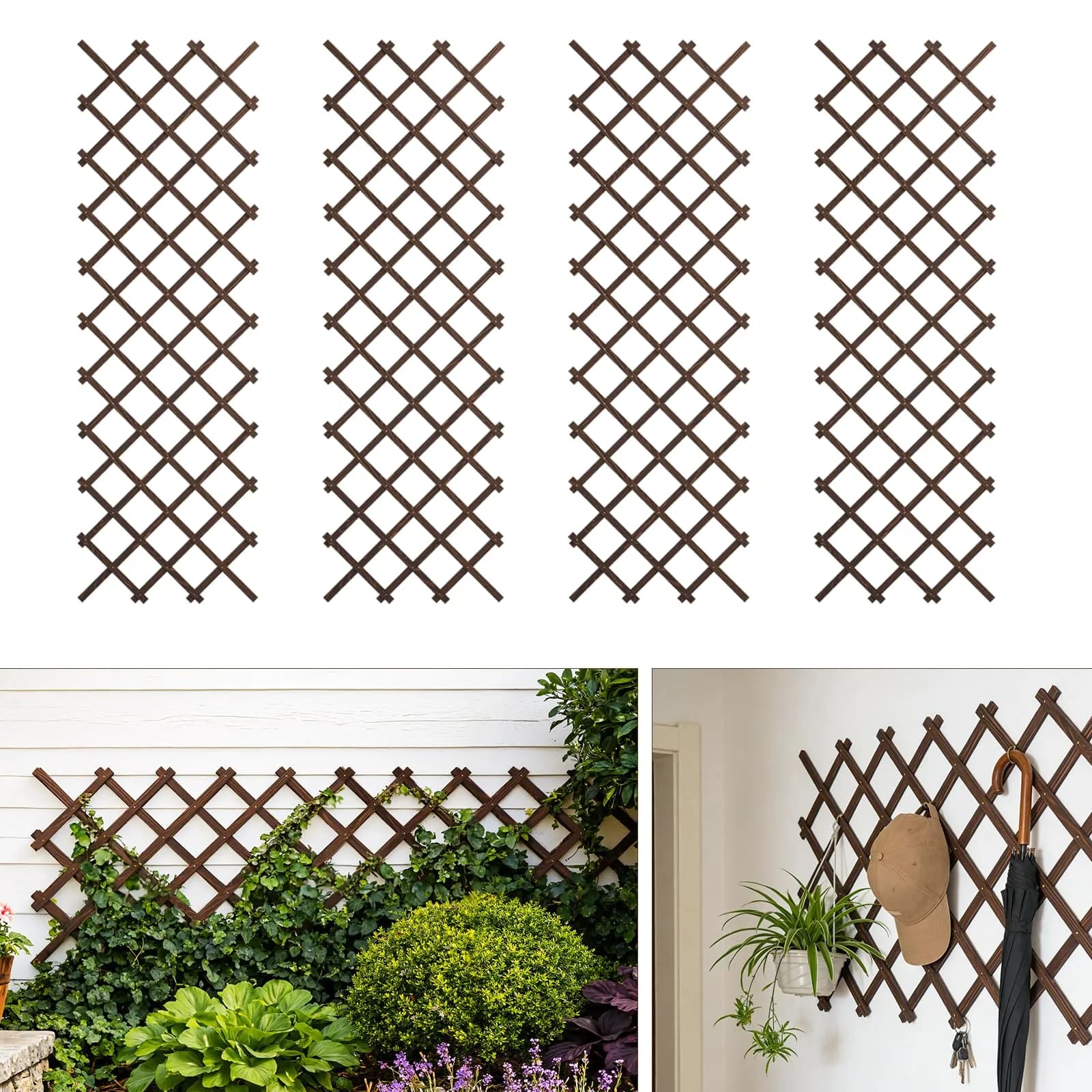 Tilinyan & one Expandable Wooden Lattice Panels 2.54cm x 226cm (38''x 89'') | Rustic Garden Trellis for Climbing Plants - main product image