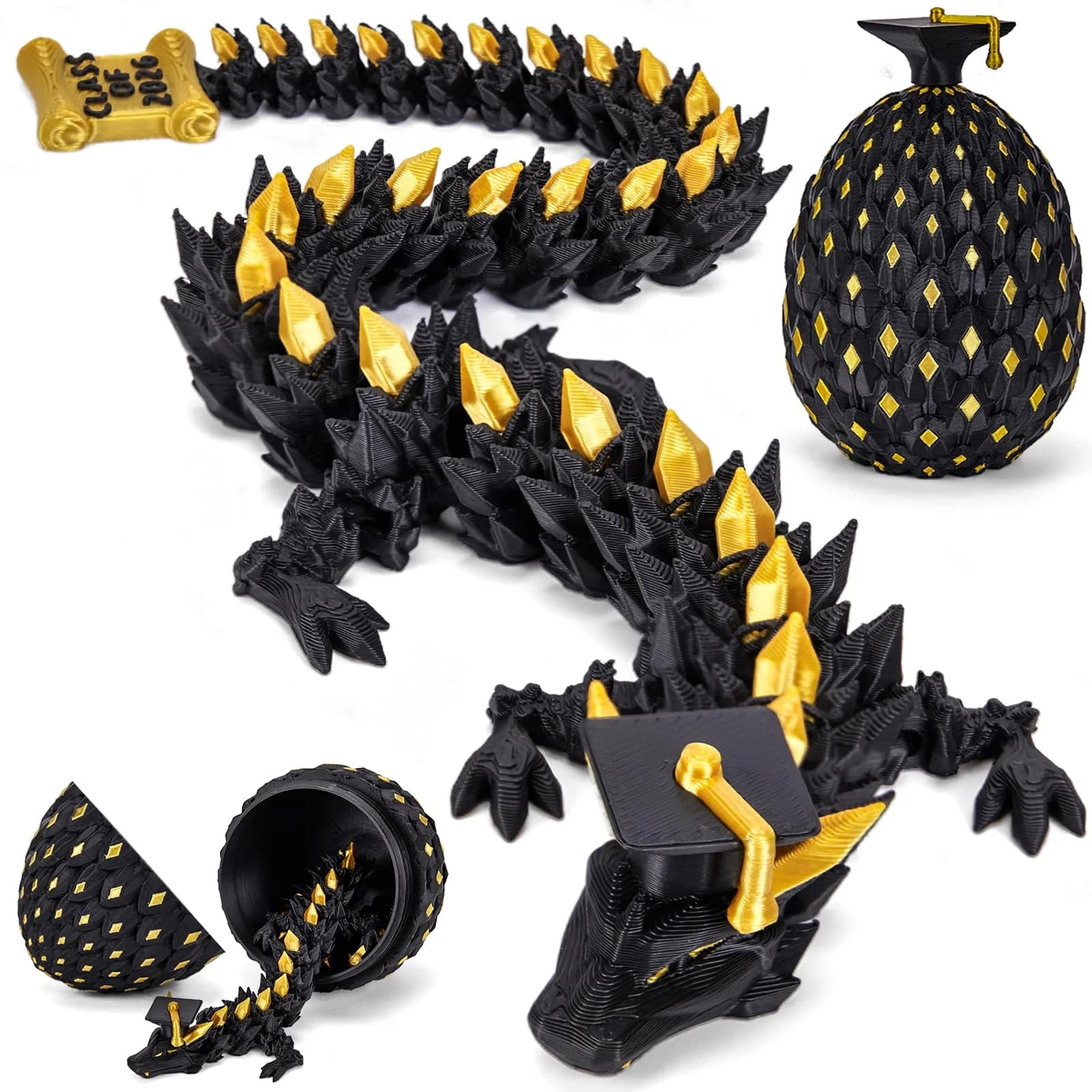 TBOLINE 3D Printed Graduation Dragon Egg with Articulated Crystal Dragon, 3.94-inch Egg, 9.85-inch Dragon | Non-Toxic PLA Toy - main product image
