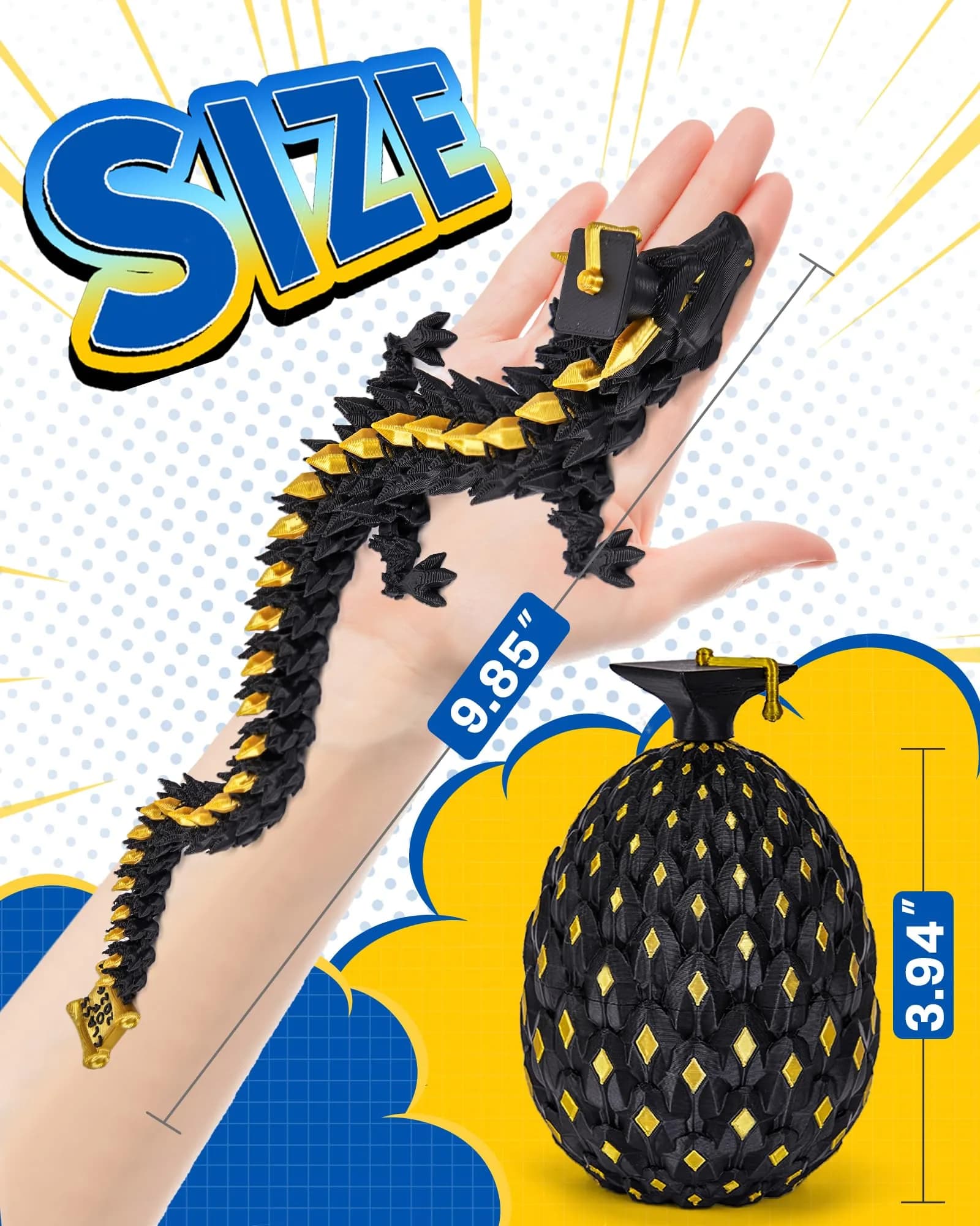 TBOLINE 3D Printed Graduation Dragon Egg with Articulated Crystal Dragon, 3.94-inch Egg, 9.85-inch Dragon | Non-Toxic PLA Toy - view 3