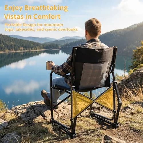 HAPPYMONT Folding Rocking Chair for Adults - Outdoor Camping and Lawn Chair with Breathable Mesh, Detachable Waterproof Armrests and Cup Holder – Portable Travel Seat, Black thumbnail 4