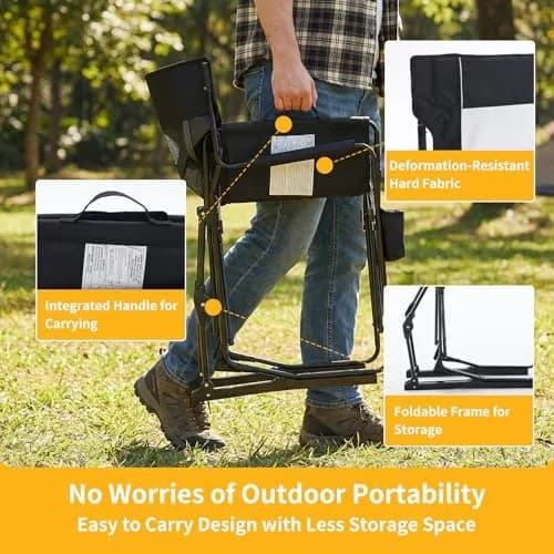 HAPPYMONT Folding Rocking Chair for Adults - Outdoor Camping and Lawn Chair with Breathable Mesh, Detachable Waterproof Armrests and Cup Holder – Portable Travel Seat, Black thumbnail 5