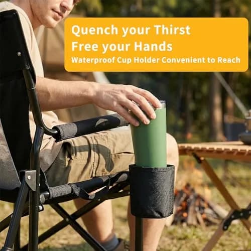 HAPPYMONT Folding Rocking Chair for Adults - Outdoor Camping and Lawn Chair with Breathable Mesh, Detachable Waterproof Armrests and Cup Holder – Portable Travel Seat, Black thumbnail 6
