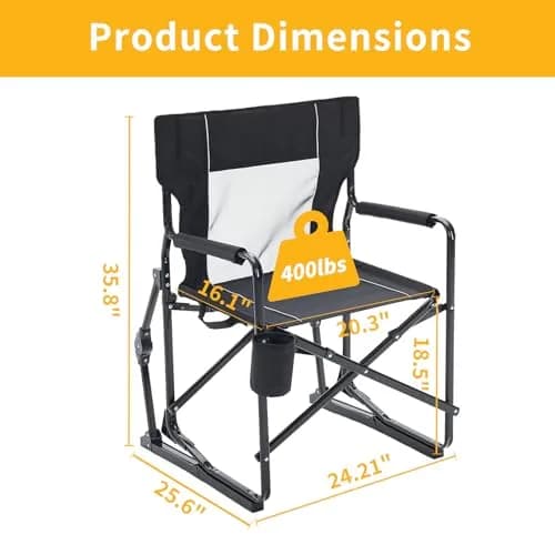 HAPPYMONT Folding Rocking Chair for Adults - Outdoor Camping and Lawn Chair with Breathable Mesh, Detachable Waterproof Armrests and Cup Holder – Portable Travel Seat, Black thumbnail 2