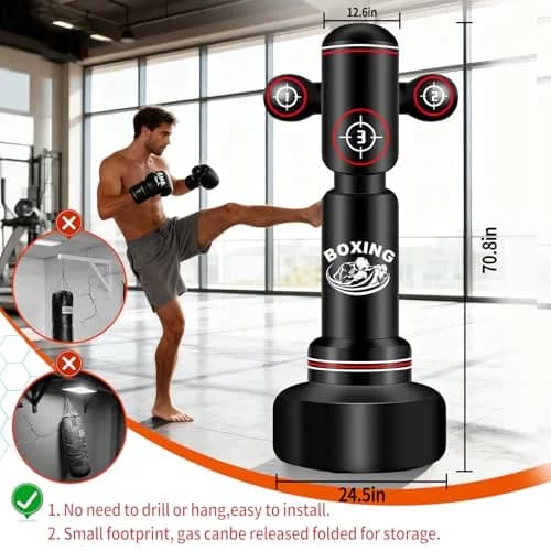 JUOIFIP 70" Heavy Standing Boxing Bag with Gloves, Pump & Jump Rope | Professional Training Equipment thumbnail 5