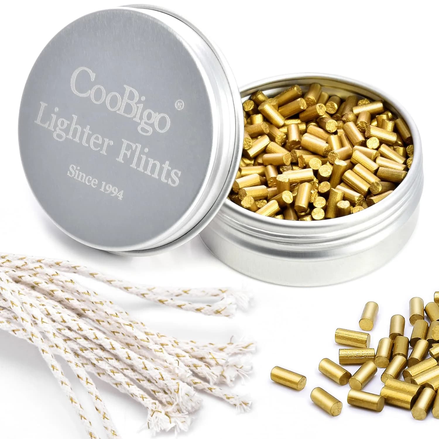 CooBigo Lighter Flints and Cotton Wicks Repair Kit (100 Flints, 20 Wicks) | Extend Lighter Life — 120pcs Glod Flints & Wicks