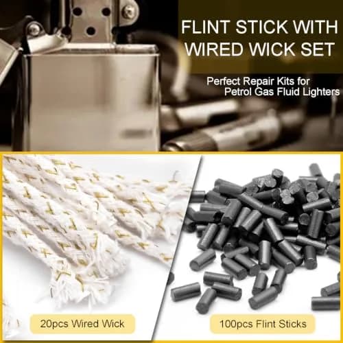 CooBigo Lighter Flints and Cotton Wicks Repair Kit (100 Flints, 20 Wicks) | Extend Lighter Life thumbnail 2
