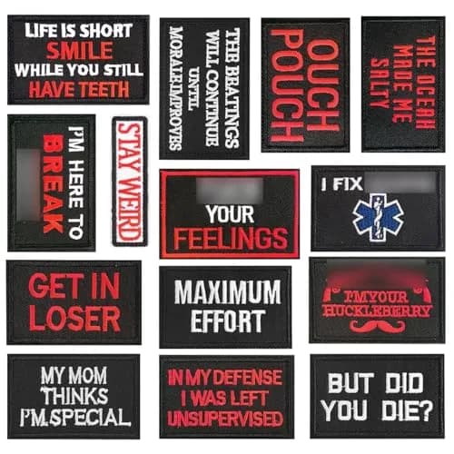 Harsgs 14pcs Funny Tactical Morale Patches Pack with Hook & Loop Backing | Assorted Letter Print thumbnail 1
