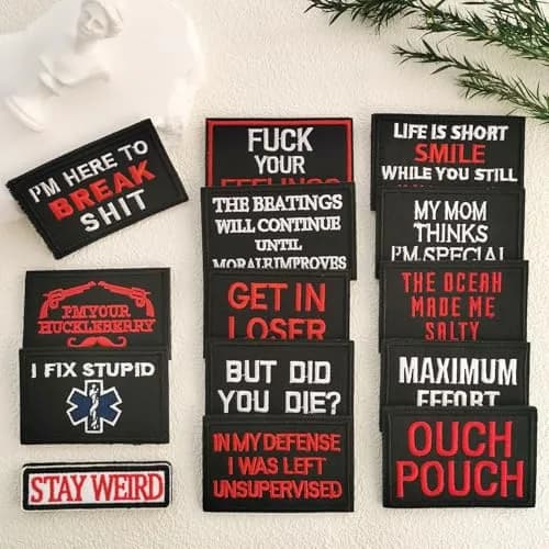 Harsgs 14pcs Funny Tactical Morale Patches Pack with Hook & Loop Backing | Assorted Letter Print thumbnail 2
