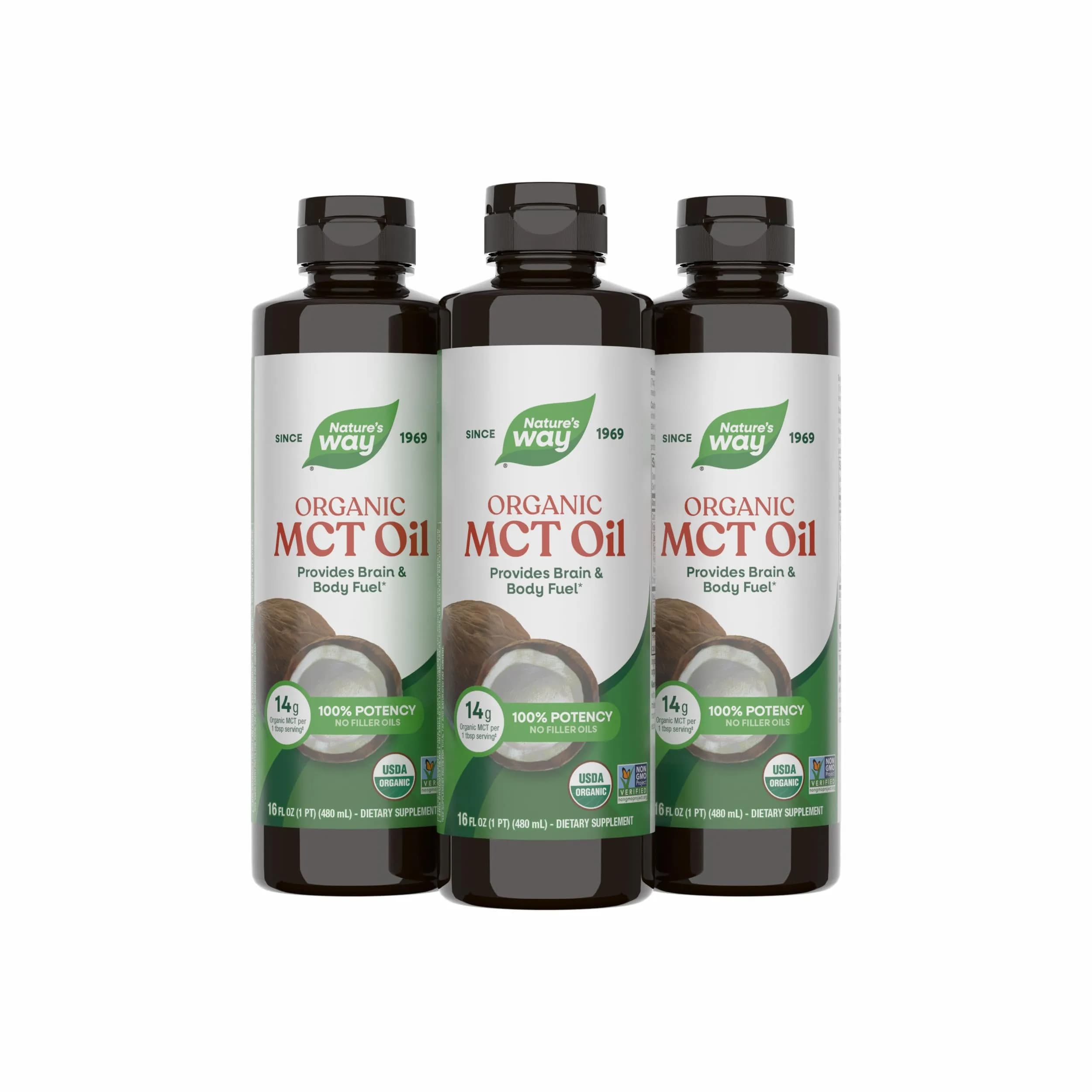 Nature's Way Organic MCT Oil Powder 10.6 Oz (300g) | Brain and Body Fuel for Energy — Set of 3