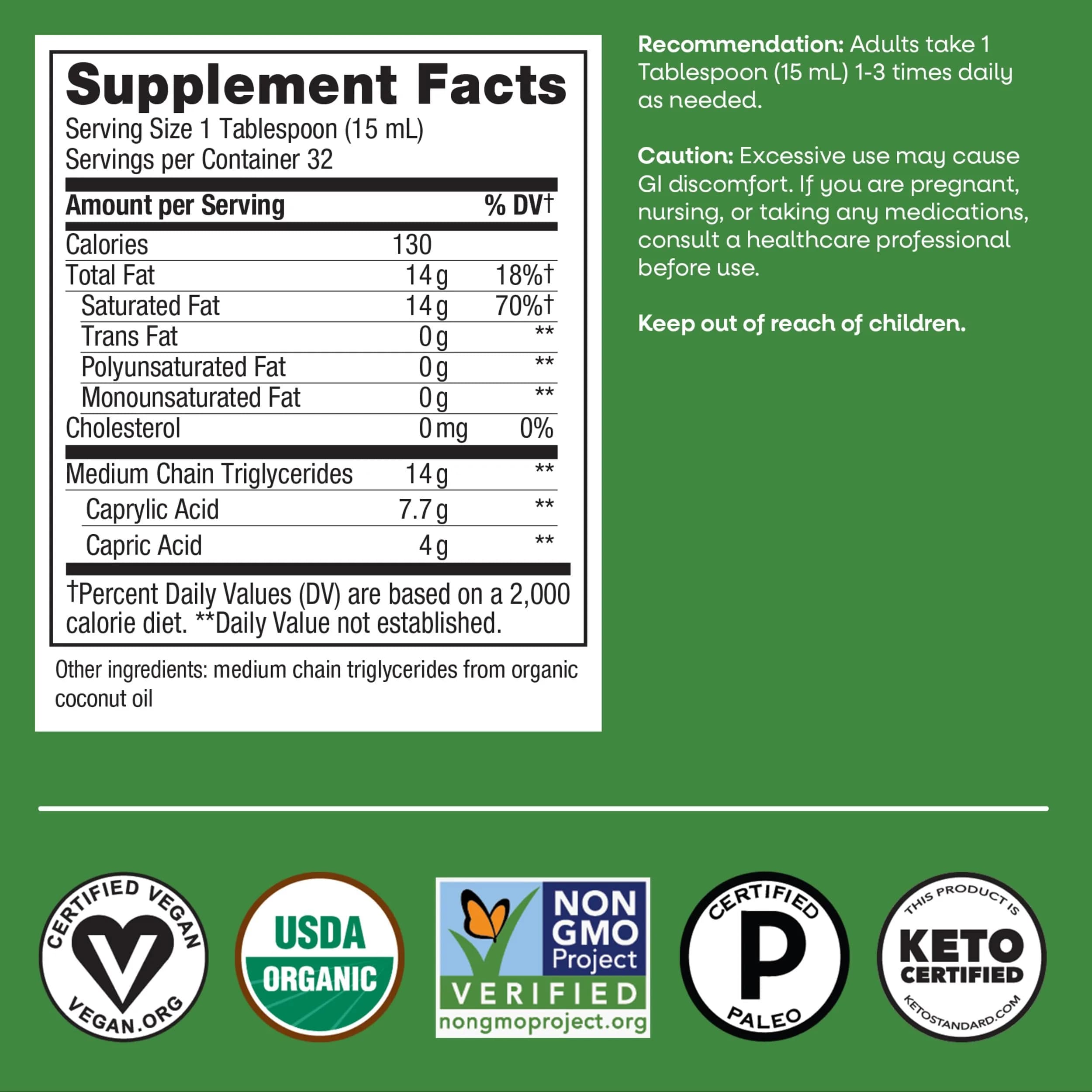 Nature's Way Organic MCT Oil C8 & C10 14g/Serving 48 Fl Oz (1.5 L) | Keto & Paleo Certified Brain Fuel - view 7