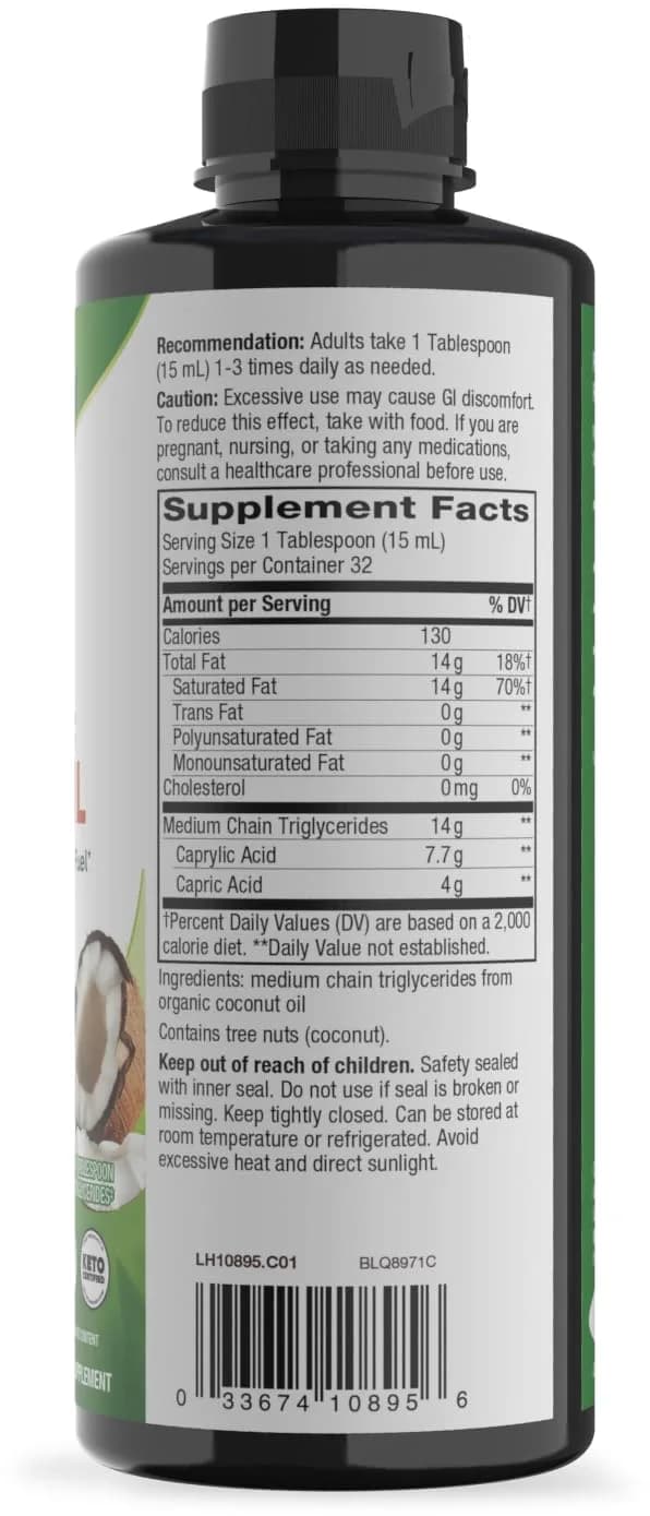 Nature's Way Organic MCT Oil C8 & C10 14g/Serving 48 Fl Oz (1.5 L) | Keto & Paleo Certified Brain Fuel - view 9
