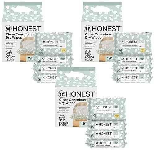 The Honest Company 100% Pure Organic Cotton Dry Wipes, Hypoallergenic, Multi-Use, Baby Facial Cloths, 576 Count (Pack of 3) thumbnail 1