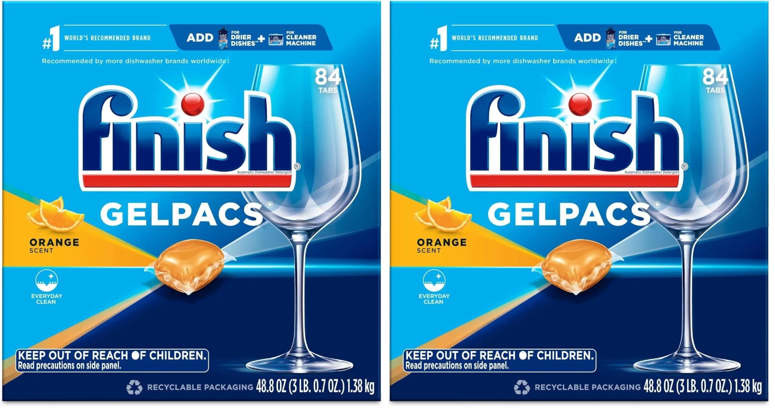 Finish Orange Gelpacs Dishwasher Detergent Pods 180 Count (84 Count Pack of 2) | Powerful Cleaning for Indian Kitchens - main product image