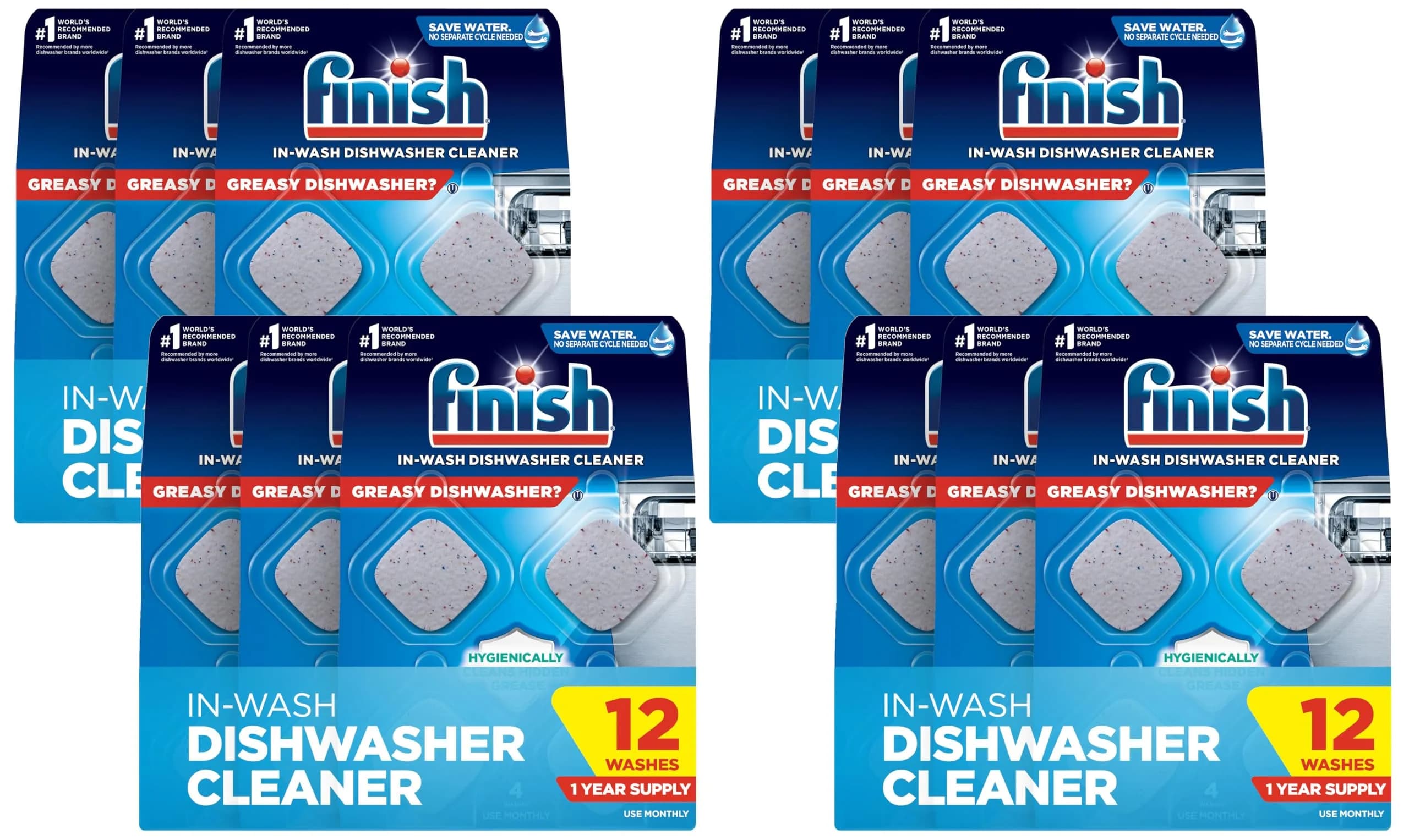Finish Dishwasher Cleaner Tablets 48 Count (Pack of 12) | Deep Cleans Hidden Grease & Grime - main product image