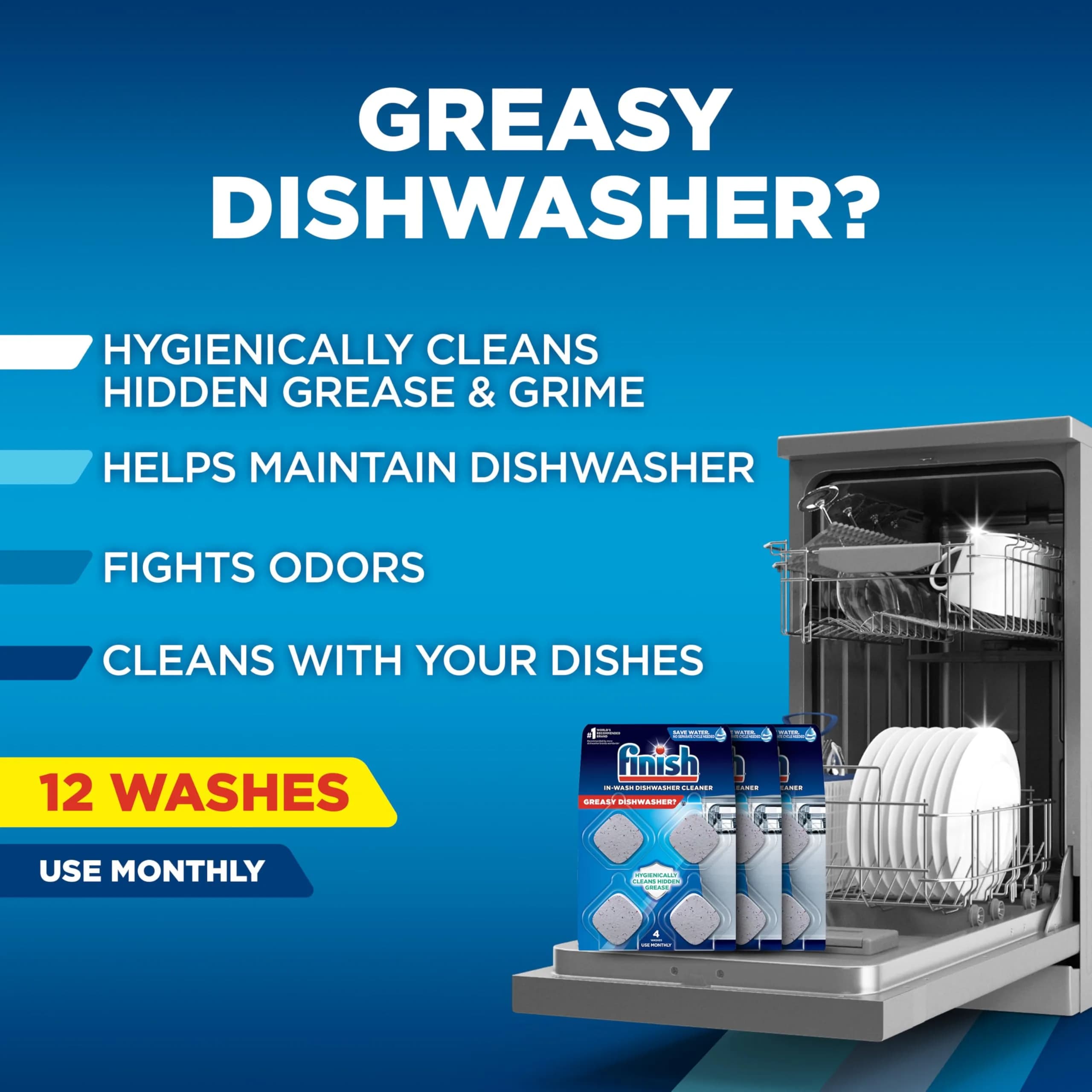 Finish Dishwasher Cleaner Tablets 48 Count (Pack of 12) | Deep Cleans Hidden Grease & Grime - view 2