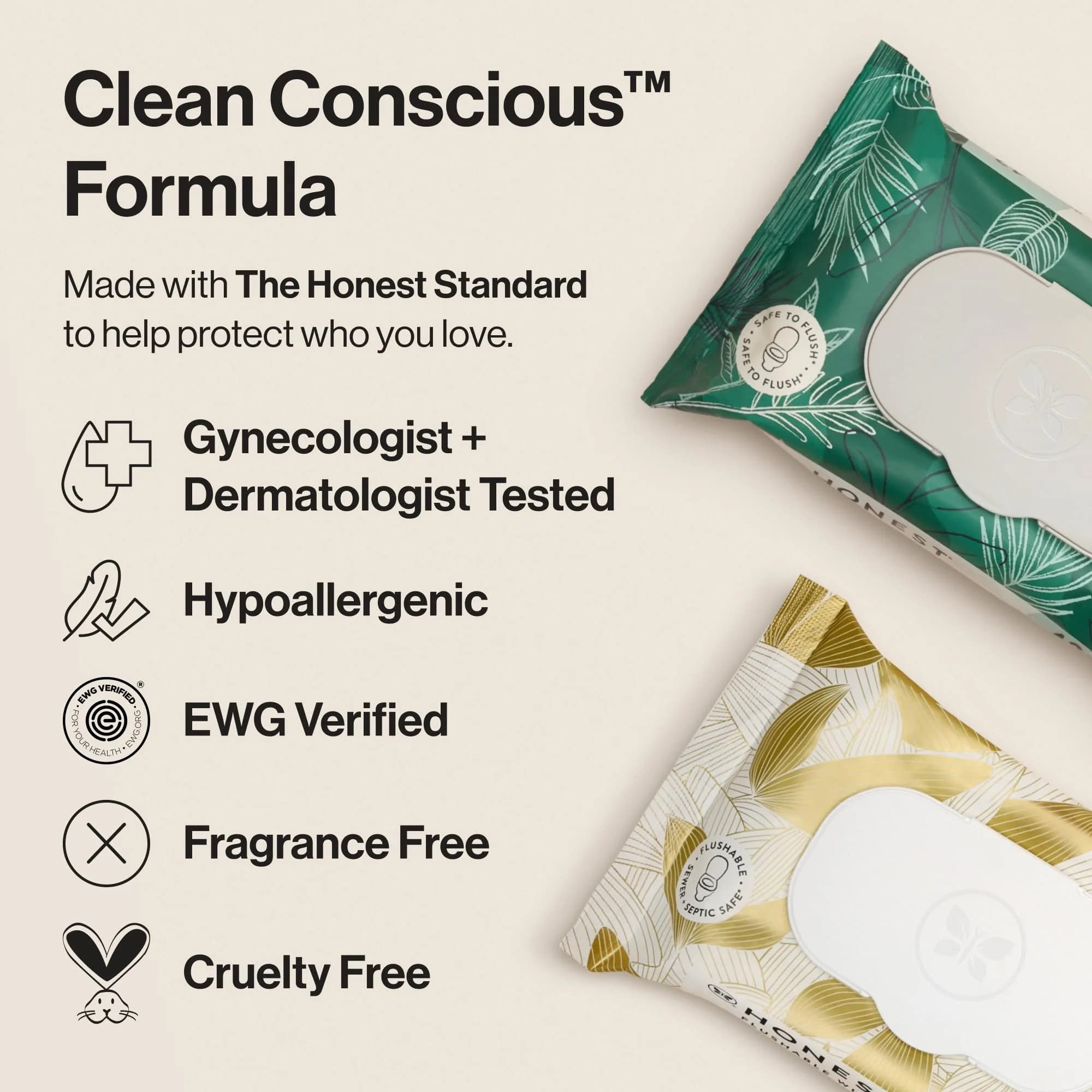 The Honest Company Hypoallergenic Flushable Wipes Tropical Leaves, 126 Count (3 Packs) | EWG Verified & Dermatologist Tested for Sensitive Skin - view 3