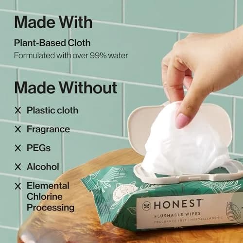 The Honest Company Hypoallergenic Flushable Wipes Tropical Leaves 126 Count (Pack of 3) | Sewer + Septic Safe, Plant-Based Cloth thumbnail 8