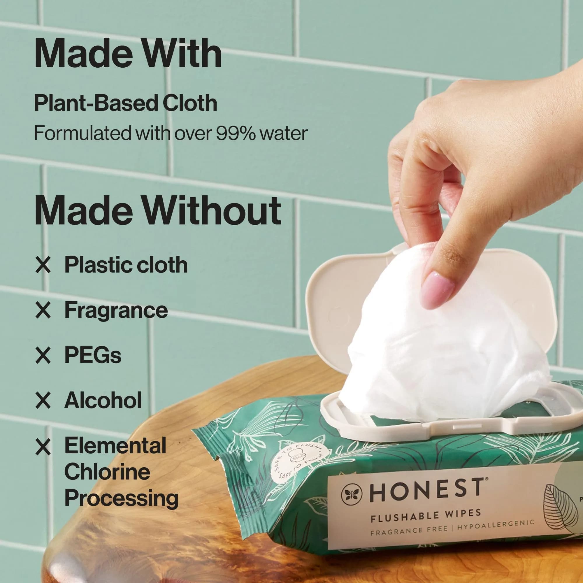 The Honest Company Hypoallergenic Flushable Wipes Tropical Leaves, 126 Count (3 Packs) | EWG Verified & Dermatologist Tested for Sensitive Skin - view 8