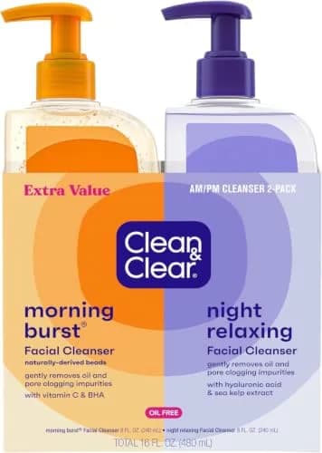 Clean & Clear Oil-Free Facial Cleansers Morning Burst & Night Relaxing 192 fl oz (16 oz 2 Count Pack of 12) | Gentle Daily Cleansing thumbnail 1