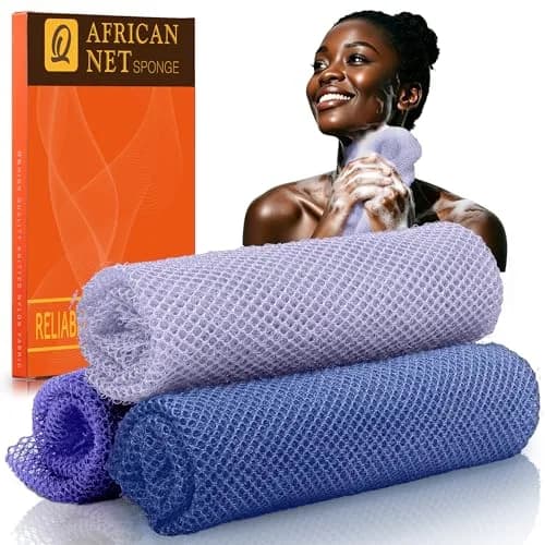 UJFQBH Authentic African Net Sponge 3 Pack, Exfoliating Body Scrubber for Gentle Daily Exfoliation, Deep Cleansing Back Scrubber for Hard to Reach Areas, Quick Drying Shower Essential Ocean Blue thumbnail 1