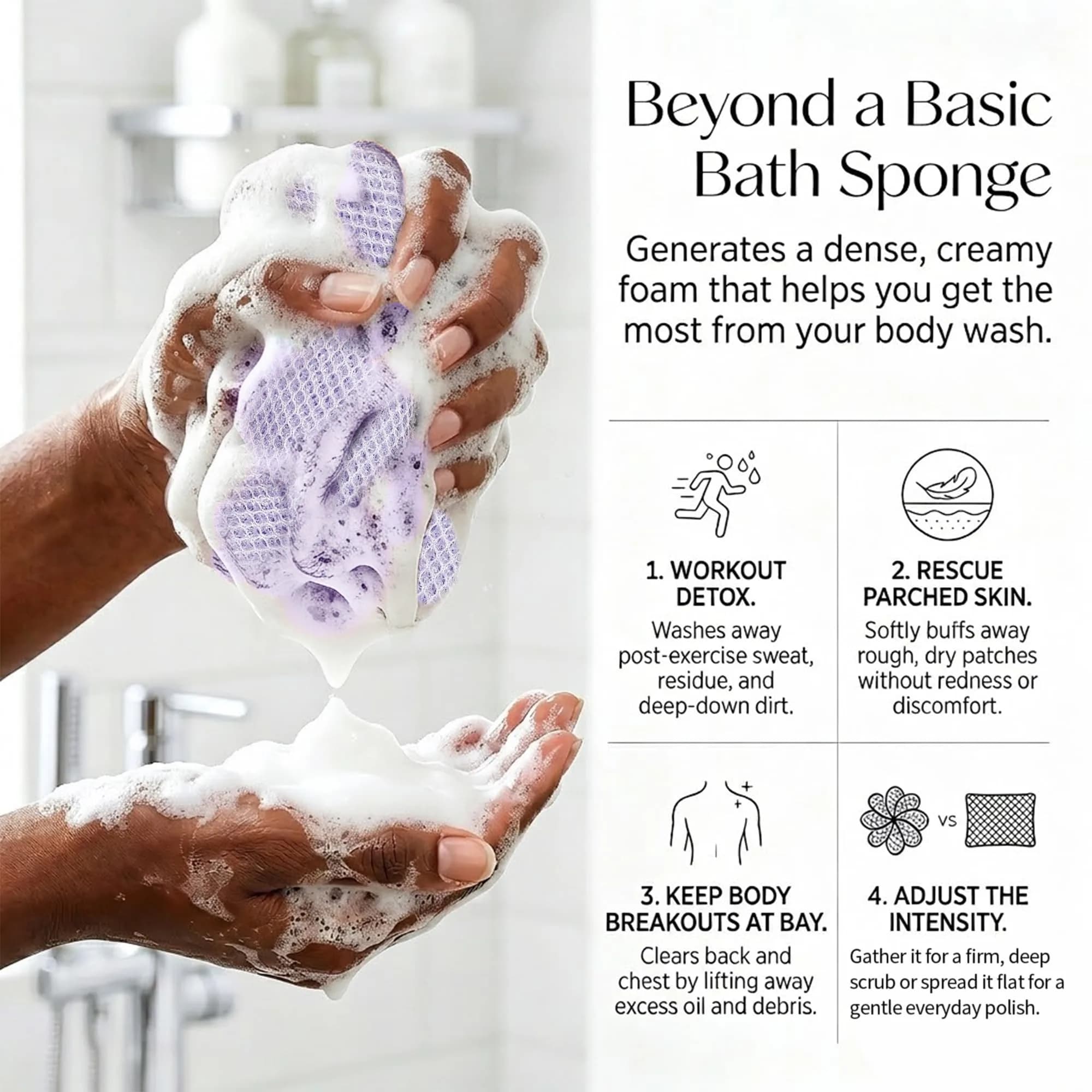 UJFQBH Authentic African Net Sponge 3 Pack, Exfoliating Body Scrubber for Gentle Daily Exfoliation, Deep Cleansing Back Scrubber for Hard to Reach Areas, Quick Drying Shower Essential Ocean Blue - view 3