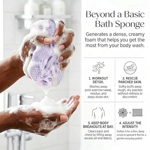 UJFQBH Authentic African Net Sponge 3 Pack, Exfoliating Body Scrubber for Gentle Daily Exfoliation, Deep Cleansing Back Scrubber for Hard to Reach Areas, Quick Drying Shower Essential Ocean Blue thumbnail 3