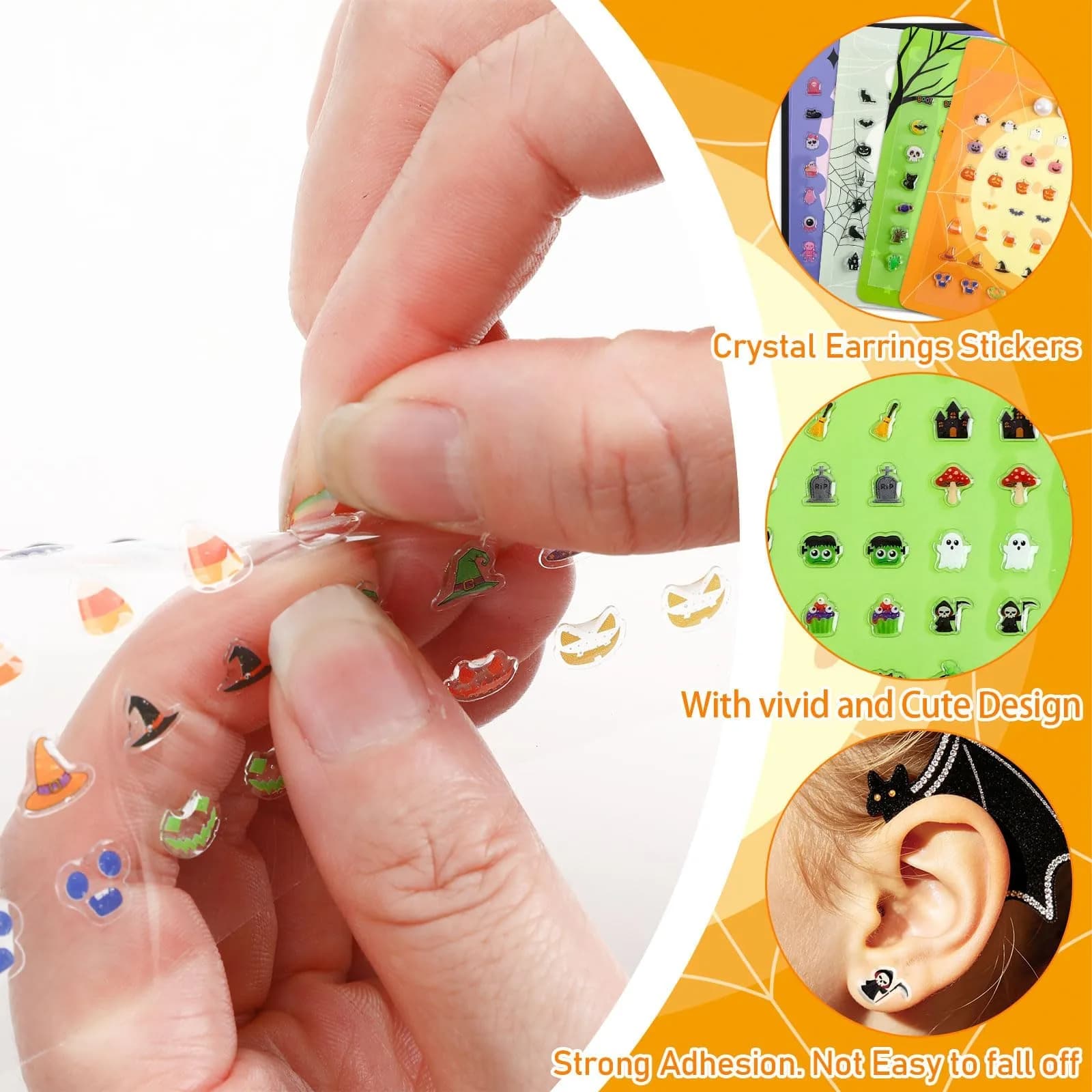 AUGSUN 240 Pcs Halloween Stick-on Earrings | 8 mm (0.31 in) - view 3