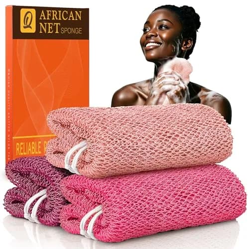 UJFQBH African Net Sponge 3 Pack (Berry Pink) | Deep Cleansing & Gentle Exfoliation for All Skin Types thumbnail 1