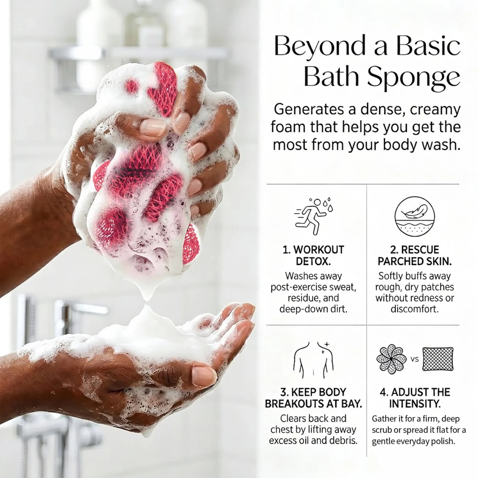 UJFQBH African Net Sponge 3 Pack (Berry Pink) | Deep Cleansing & Gentle Exfoliation for All Skin Types - view 3