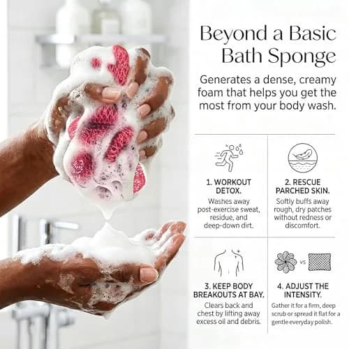 UJFQBH African Net Sponge 3 Pack (Berry Pink) | Deep Cleansing & Gentle Exfoliation for All Skin Types thumbnail 3
