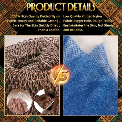 UJFQBH African Net Sponge Authentic, Exfoliating Body Scrubber for Back and Hard to Reach Areas, Gentle Daily Exfoliation for Deep Cleansing, Quick Drying Shower Essential Rosewood 3 Pack thumbnail 4