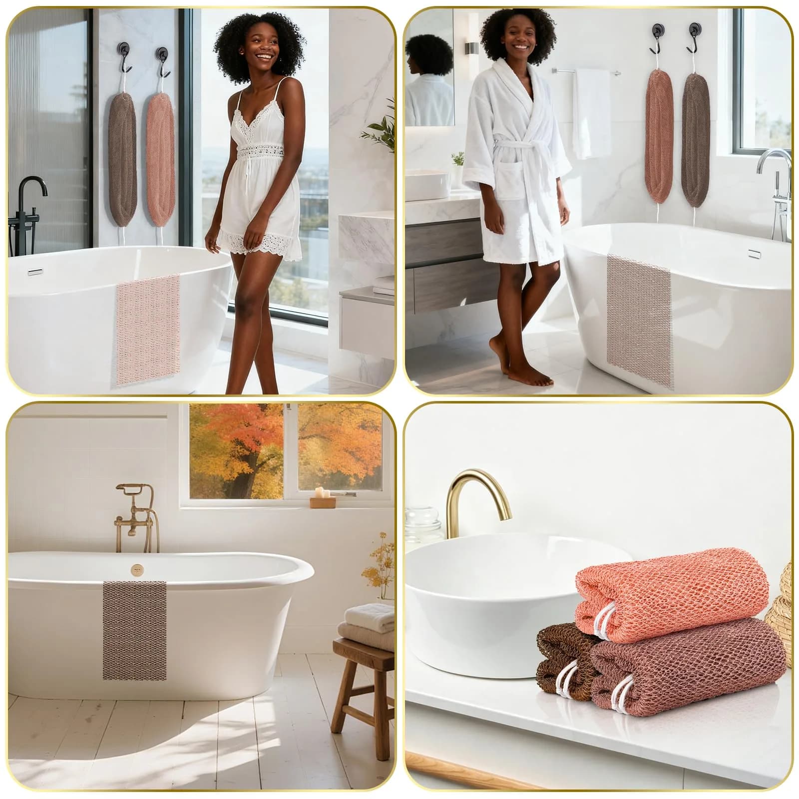UJFQBH African Net Sponge Authentic, Exfoliating Body Scrubber for Back and Hard to Reach Areas, Gentle Daily Exfoliation for Deep Cleansing, Quick Drying Shower Essential Rosewood 3 Pack - view 6