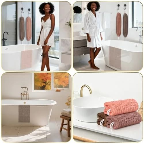 UJFQBH African Net Sponge Authentic, Exfoliating Body Scrubber for Back and Hard to Reach Areas, Gentle Daily Exfoliation for Deep Cleansing, Quick Drying Shower Essential Rosewood 3 Pack thumbnail 6