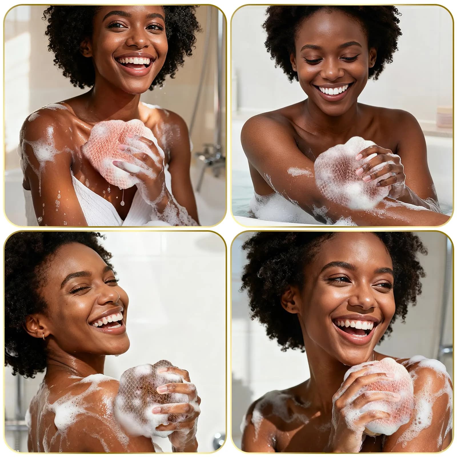 UJFQBH African Net Sponge Authentic, Exfoliating Body Scrubber for Back and Hard to Reach Areas, Gentle Daily Exfoliation for Deep Cleansing, Quick Drying Shower Essential Rosewood 3 Pack - view 7