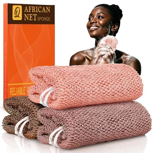 UJFQBH African Net Sponge Authentic, Exfoliating Body Scrubber for Back and Hard to Reach Areas, Gentle Daily Exfoliation for Deep Cleansing, Quick Drying Shower Essential Rosewood 3 Pack thumbnail 1