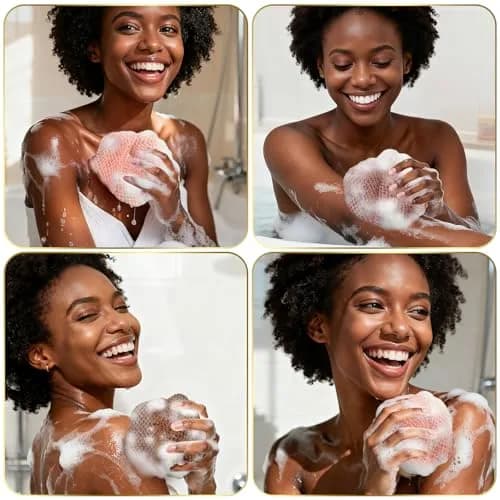 UJFQBH African Net Sponge Authentic, Exfoliating Body Scrubber for Back and Hard to Reach Areas, Gentle Daily Exfoliation for Deep Cleansing, Quick Drying Shower Essential Rosewood 3 Pack thumbnail 7